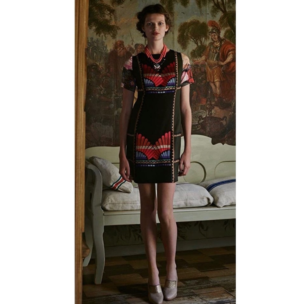 RANNA GILL l Anthropologie Black Fanned Vignette Shift Dress Size XS / 2